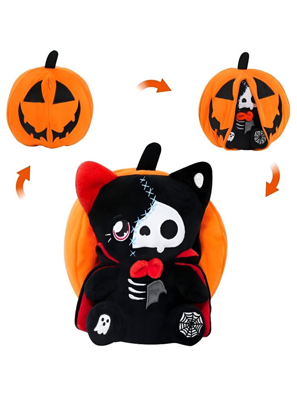Halloween Pumpkin Plush Toy, Reversible Vampire Bear Stuffed Animals, Pumpkin